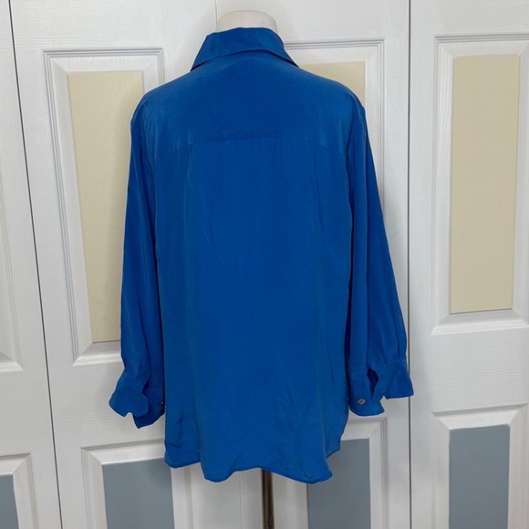 Soft Surroundings Blue 100% Silk Button Front Long Sleeve Shirt Women's XL - Picture 4 of 7